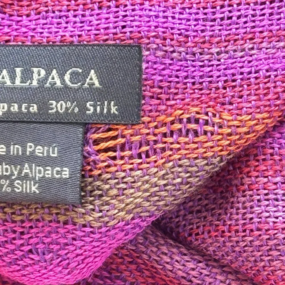 Pure Alpaca Baby Alpaca Scarf and Silk Woven Purple Stripe Fringe 12 x 34 Inches